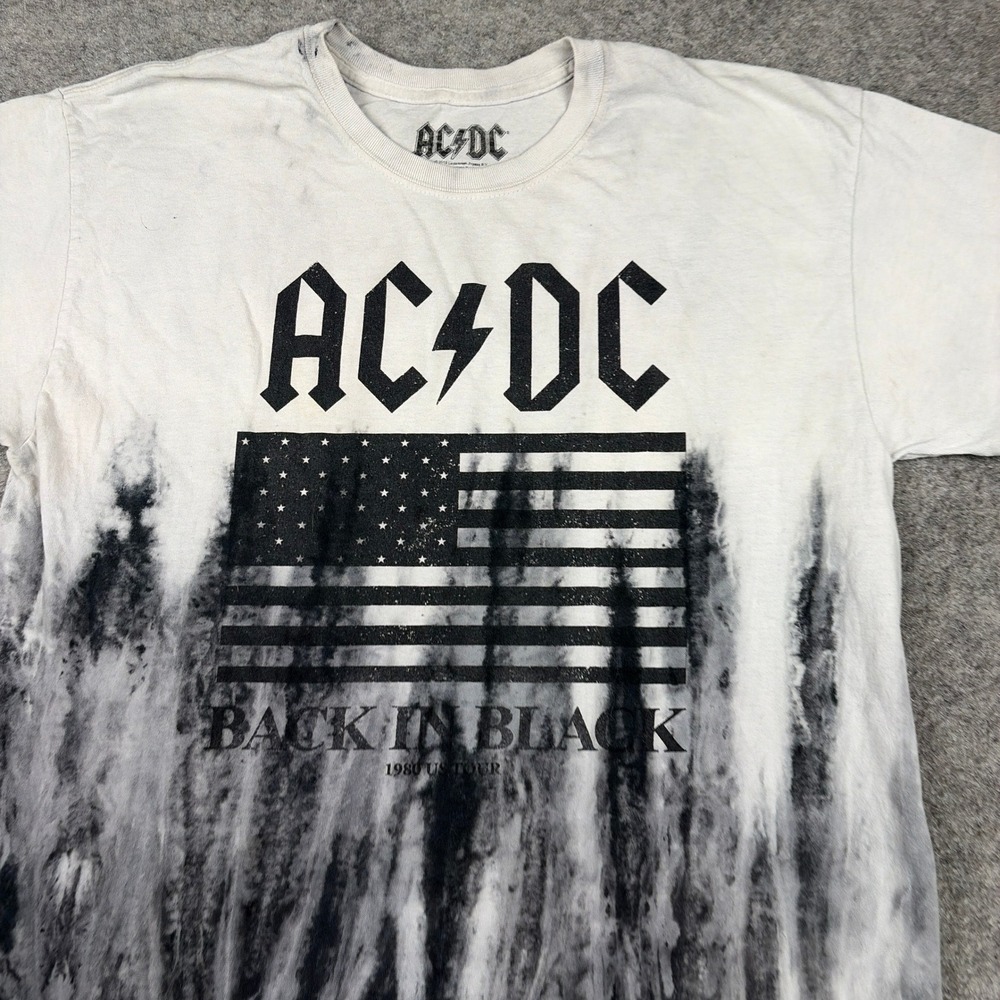 Y2K AC/DC Graphic Tee Mens Large Back In Black 1980 US Tour Tie Dye Grunge Skate - Picture 4 of 15